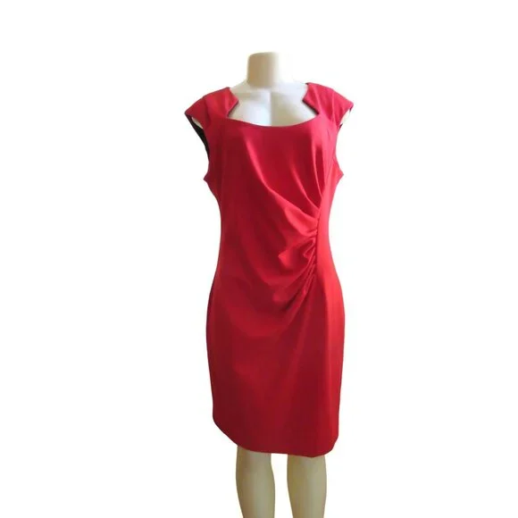 Ellen Tracy | Dresses | Ellen Tracy Red Sleeveless Dress W Ruched Front In  Size 2 | Poshmark